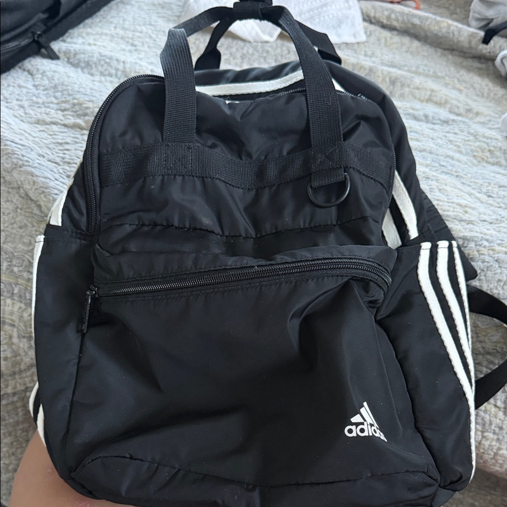 adidas Black Backpack with White Stripe Details